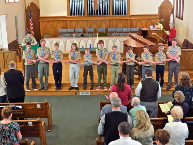 Scout group in the sanctuary.